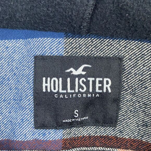Hollister Flannel Hoodie Adult Small Red Black Button Up Sweater Outdoor Casual - Picture 2 of 13
